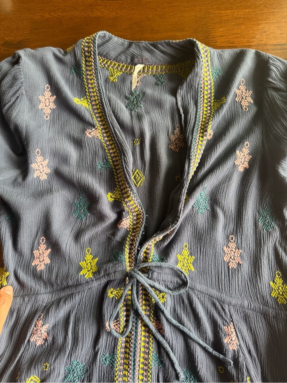 Free People Stargazer Mini Dress Size S Blue Embroidered Boho Tunic Cottagecore - Picture 10 of 11